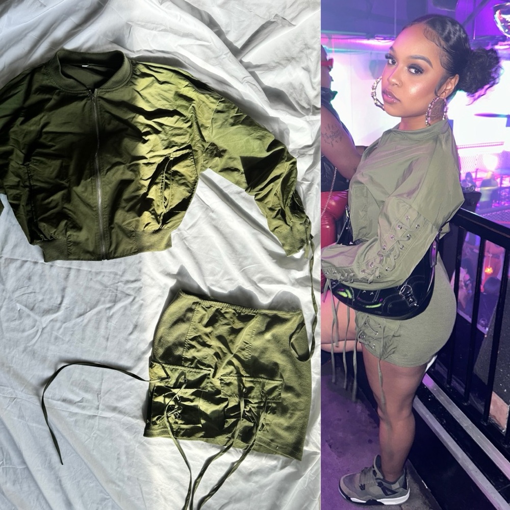 Olive Green Skirt Set
